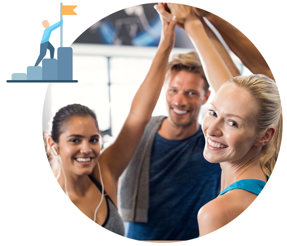 Group of men and women high fiving Group of men and women high fiving